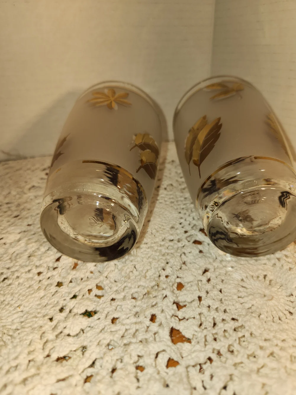 Frosted Glass Tumbler Pair with Gold Leaf Motif